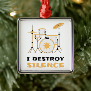 Jag förstör Silence Funny Drummer Julgransprydnad Metall