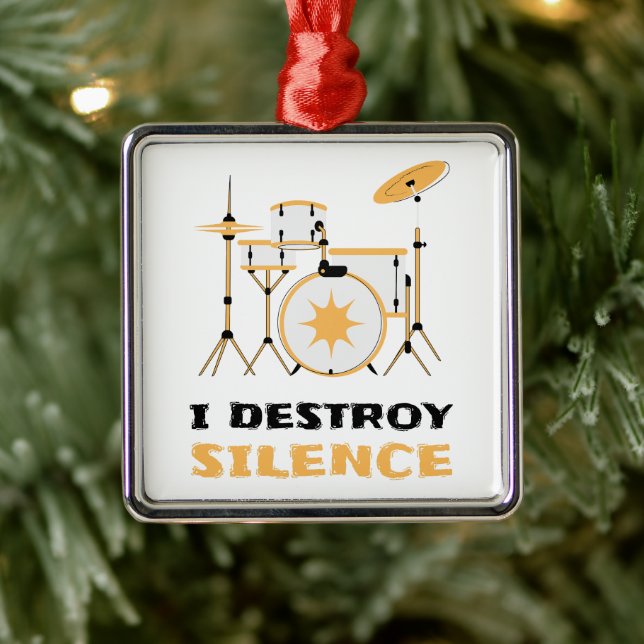 Jag förstör Silence Funny Drummer Julgransprydnad Metall (Träd)