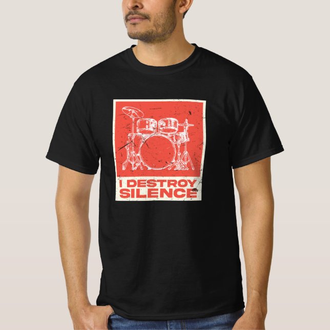 Jag förstör tystnad - Retro Drummer T Shirt (Framsida)