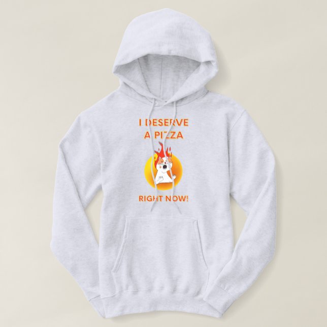 Jag förtjänar en pizza höger-slogan med arg cat hoodie (Design framsida)