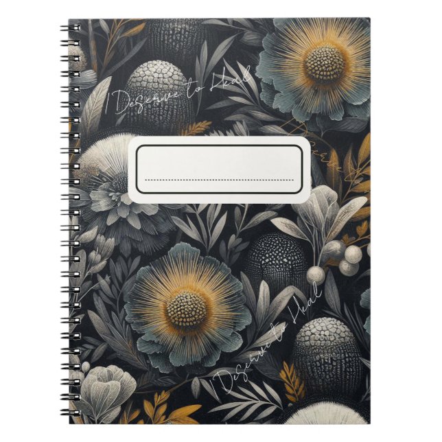 Jag förtjänar hälsa - Moody botanisk design Anteckningsbok (Framsidan)