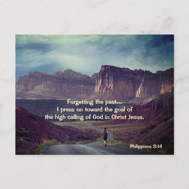 Jag fortsätter mot målet Filippinerna 3:14 Bibel Vykort (Framsida)