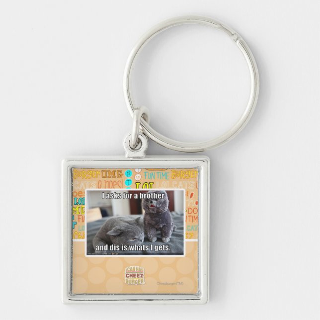 Jag frågar för en broder fyrkantig silverfärgad nyckelring (Framsidan)