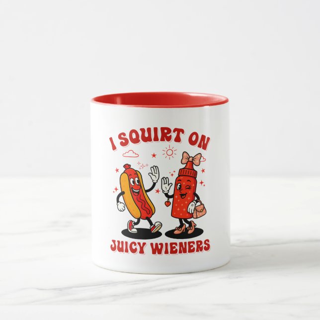 Jag frågar om Juicy Wieners Vuxen humor Funny Mugg (Center)