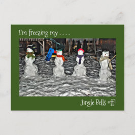 Jag fryser mitt jingle Klockor-kort utanför Snö Vykort