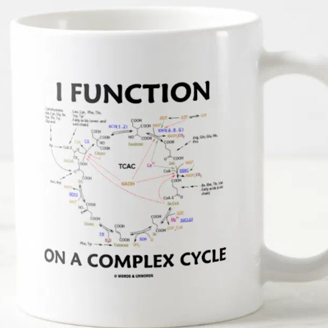 Jag fungerar på ett komplex cyklar (Krebs cyklar Kaffemugg (Krebs cycle humor mug for anyone who functions on a complex cycle)