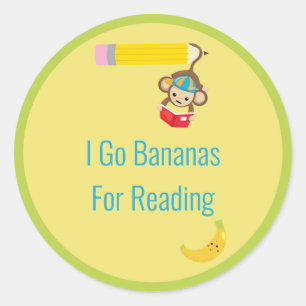 Jag går i bananer för att läsa Hanging Monkey Runt Klistermärke
