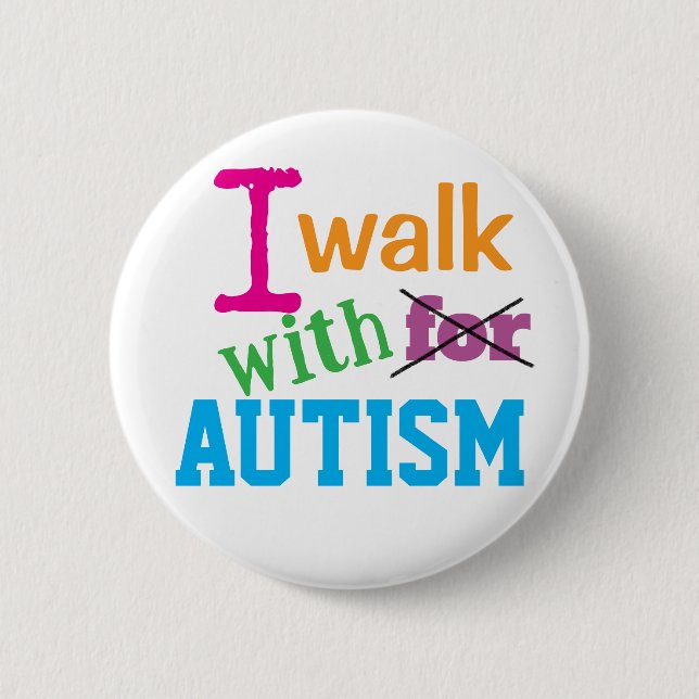 Jag Går Med Autism- Färgrik Autism Medvetenhet Pin Knapp (Framsida)
