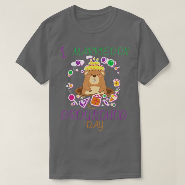 Jag gifte mig på Groundhog-dagen i bröllop T Shirt (Design framsida)