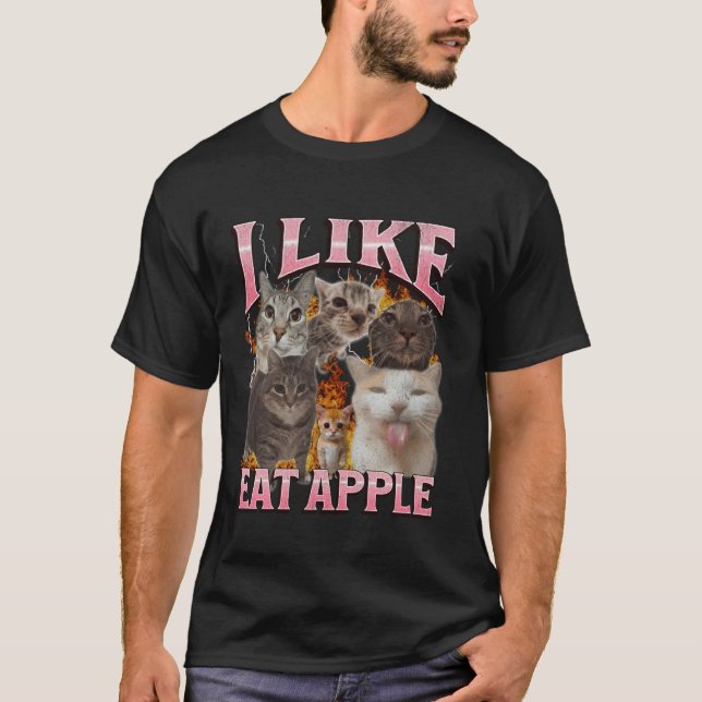 Jag Gillar Äta Äpple Rolig Katt Meme Bootleg Grafi T Shirt (Framsida)