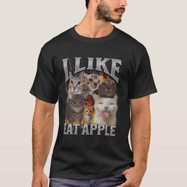 Jag Gillar Äta Äpple Rolig Katt Meme Bootleg Grafi T Shirt (Framsida)