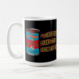Jag gillar bakade bönor kalla direkt från burken kaffemugg