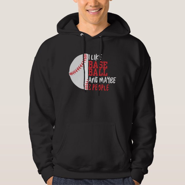 Jag gillar Baseball och kanske 3 personer Manar Hoodie (Framsida)