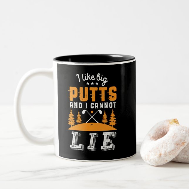 Jag gillar Big Putts Golfing Pun Två-Tonad Mugg (Med munk)
