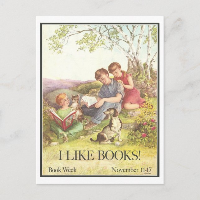 "Jag gillar Bokar" Vintage Bibliotek Poster Vykort (Framsida)
