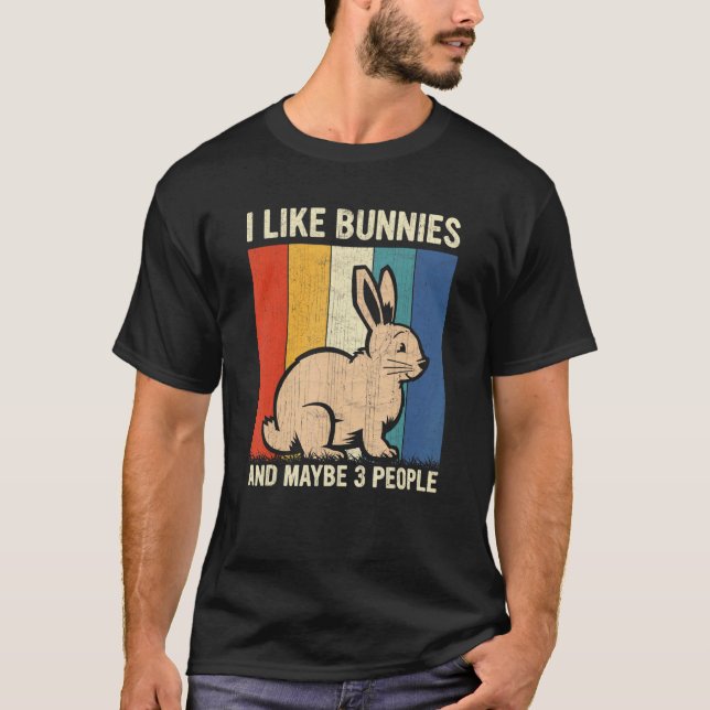 Jag gillar Bunnies och kanske tre Retro Bunny T Shirt (Framsida)