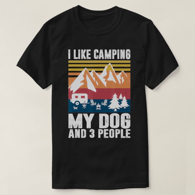 Jag gillar Camping My Hund och tre människor. T Shirt (Design framsida)