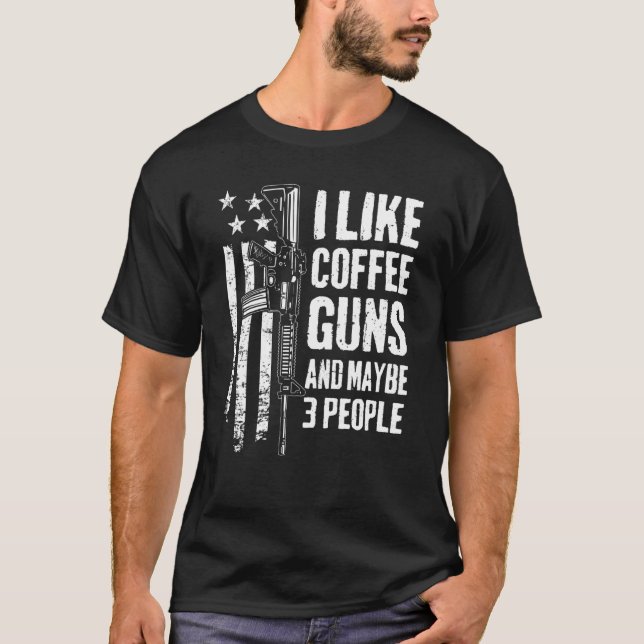 Jag gillar Coffee Guns och kanske 3 People USA fla T Shirt (Framsida)