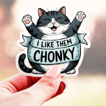 Jag gillar dem Chonky Funny Cat Vinyl Klistermärken<br><div class="desc">Det här berömvärda klistermärket firar knubbigets katter överallt! Med frasen "Jag gillar Them Chonky, " får du en glad konjak med den här designen perfekt för kattälskare som uppskattar alla former och storlekar. Den här etiketten är tillverkad med en hållbar vinyl och är underbar för bärbara datorer, vattenflaskor och mycket...</div>