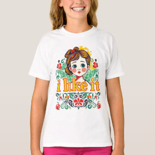 Jag Gillar Det – Söt Retro Flicka Blommig Grafik T Shirt
