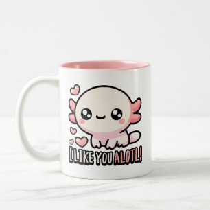 Jag gillar dig, Alotl! Cute Axolotl Kärlek Pun Två-Tonad Mugg