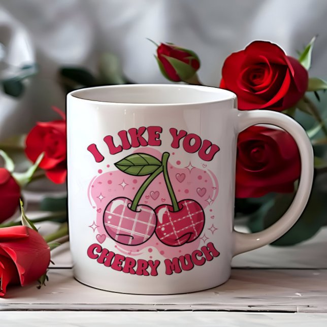 Jag gillar dig Cherry Mch Cute Valentine Kaffemugg (i like you cherry much cute valentines day mug)