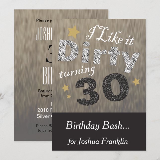 Jag gillar Dirty Turning 30 - 30års födelsedag Inbjudningar (Fram/baksida)