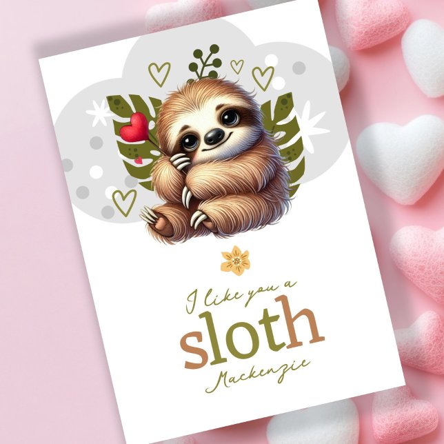 Jag gillar en slättare personlig Valentines Helgkort (I like you a sloth personalized Valentines Holiday Card by Ricaso. Like you a lot cute sloth cards)