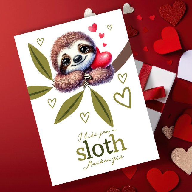Jag gillar en slättare personlig Valentines Helgkort (I like you a sloth personalized Valentines Holiday Card by Ricaso. I love you a lot cute sloth card)