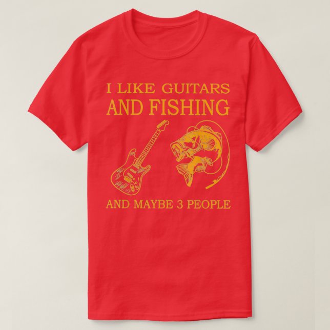Jag gillar fiske och gitarrer och kanske 3 persone t shirt (Design framsida)