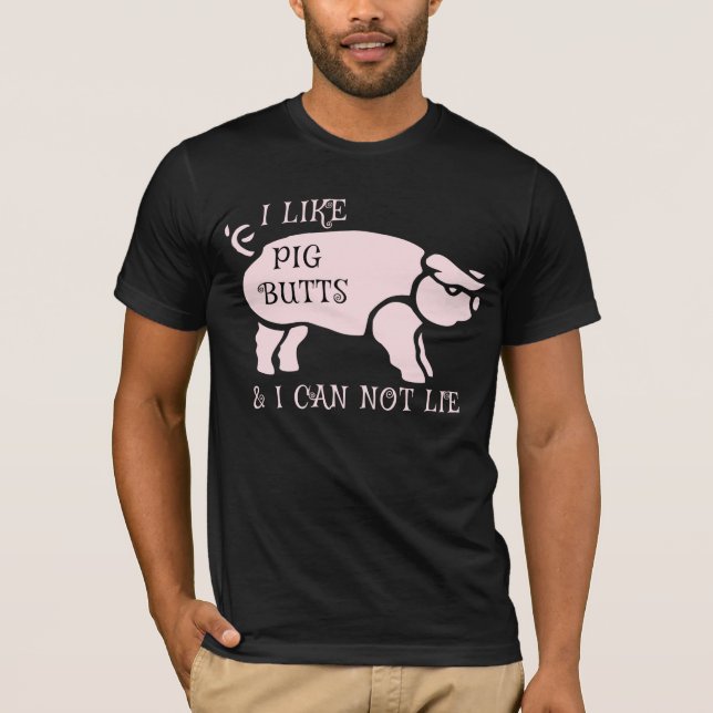 Jag gillar Gris-knapp och jag kan inte Ljuga svart Tee Shirt (Framsida)