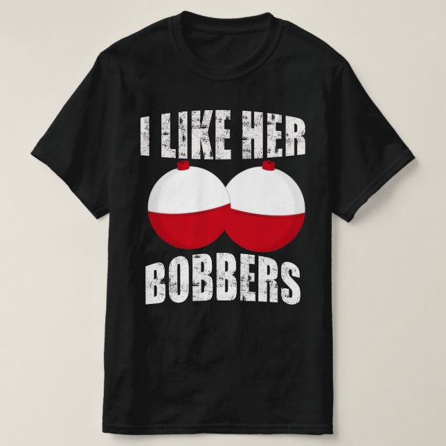 Jag gillar hennes bobber, roligt fiske t shirt (Design framsida)