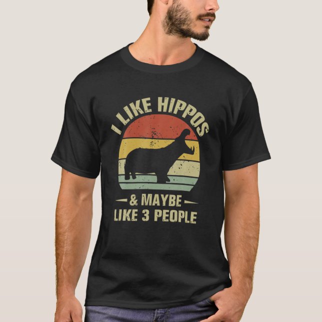 Jag gillar Hippos och kanske 3 människor Hippo Hip T Shirt (Framsida)