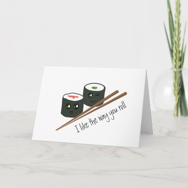 Jag gillar hur du rullar Kawaii Sushi Kärlek Heart Kort (Framsida)