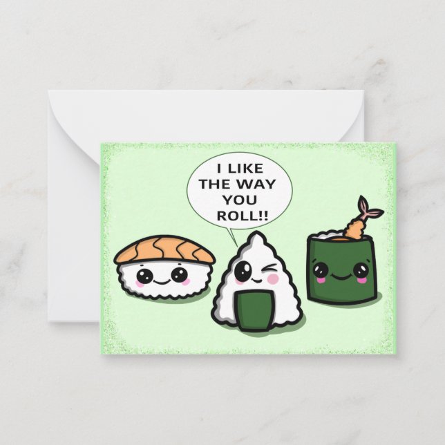 Jag gillar hur du rullar Kawaii Sushi-kortet Anteckningskort (Framsida)