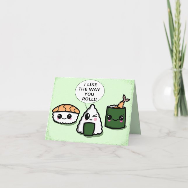 Jag gillar hur du rullar Kawaii Sushi-kortet Tack Kort (Framsida)