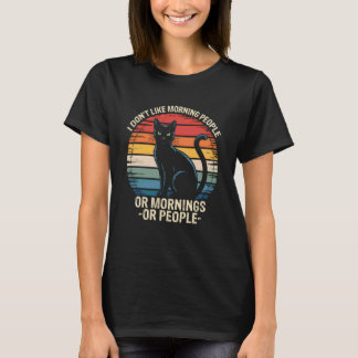Jag gillar inte morgonmänniskor Rolig Vintage Katt T Shirt