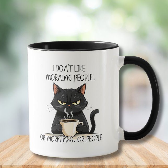 Jag Gillar Inte Morgonmänniskor Svart Katt Kopp (Grumpy Cat Don't Like Morning People Mug)