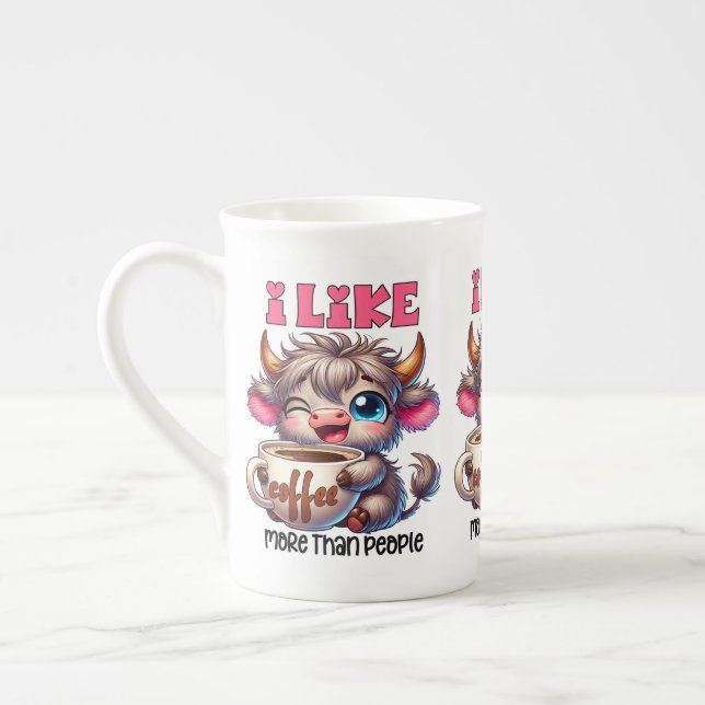 Jag gillar kaffe mer än människor  benporslin mugg (Vänster)