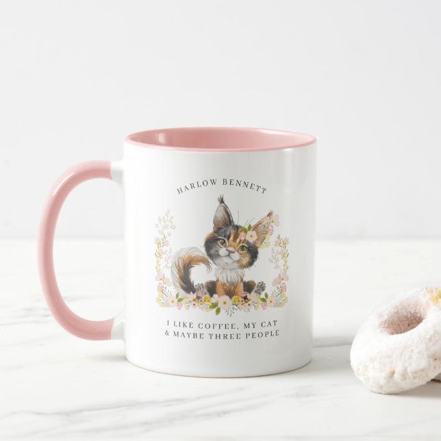 Jag Gillar Kaffe, Min Katt & 3 Personer | Monogram Mugg (Med munk)