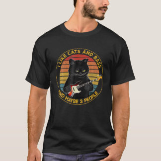 Jag gillar katter och bass och kanske 3 svarta kat t shirt