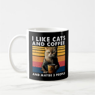 Jag gillar katter och kaffe och kanske 3 personer  kaffemugg