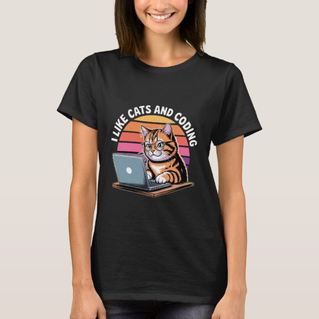 Jag gillar katter och kodande programmerare Passio T Shirt (Framsida)