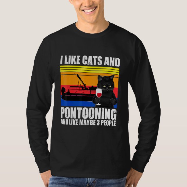 Jag gillar katter och pontooning och kanske 3 pers t shirt (Framsida)