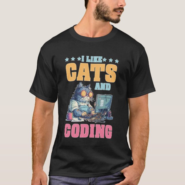Jag Gillar Katter och Programmering Programmerare  T Shirt (Framsida)