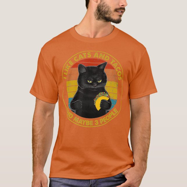 Jag gillar katter och takos och kanske 3 personer t shirt (Framsida)