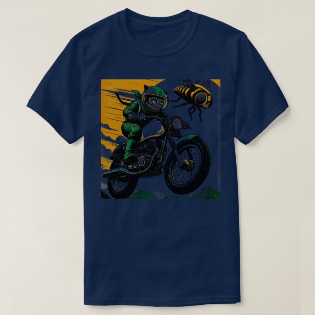 Jag gillar min motorcykel min katt Cicadas Cat 202 T Shirt (Design framsida)