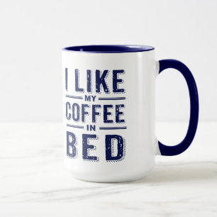 Jag gillar mitt kaffe i blått böjd text mugg