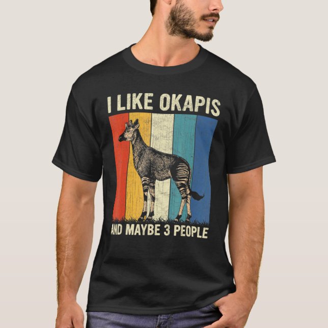 Jag gillar Okapis och kanske 3 personer Retro Okap T Shirt (Framsida)