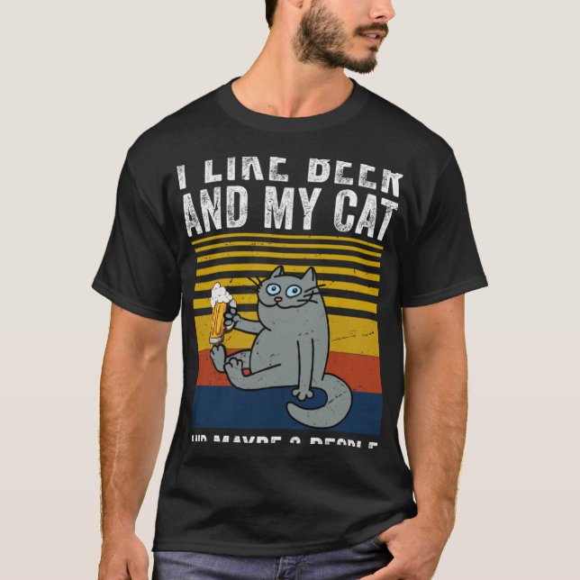 Jag gillar öl och kanske 3 människor katt öl t shirt (Framsida)